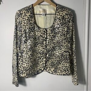 Vintage Rickie Freeman for T.J Nites Leopard Print Sequin Shoulder-Padded Blazer
